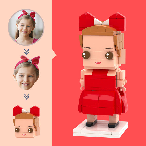 Tête personnalisée pour enfants, jupe rouge, figurines, bloc de petites particules, jouet personnalisable, cadeaux artistiques en brique